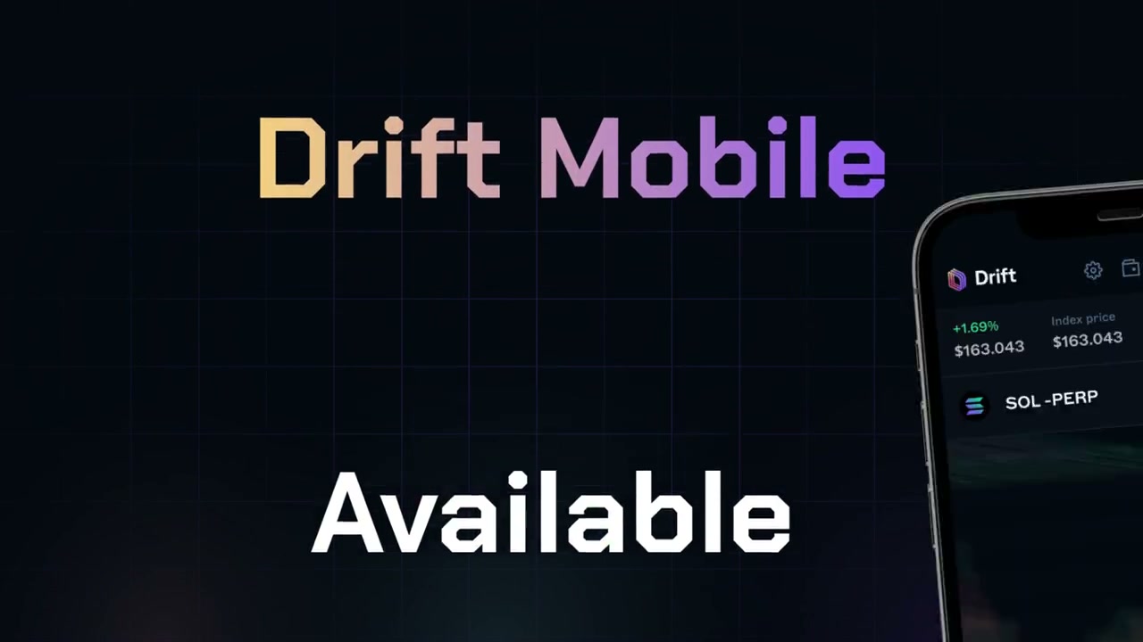 Drift mobile trading app interface with candlestick chart