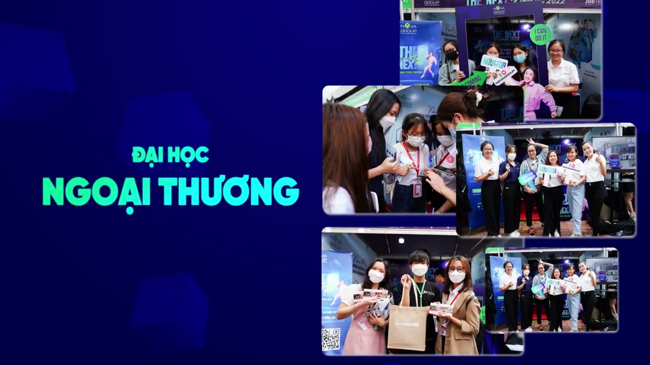 NOVA university campaign photo collage on a deep blue motion frame