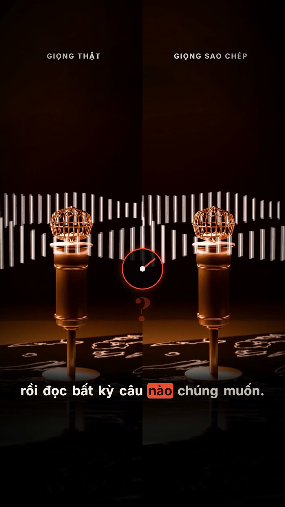 3D cinematic explainer frame about AI voice cloning